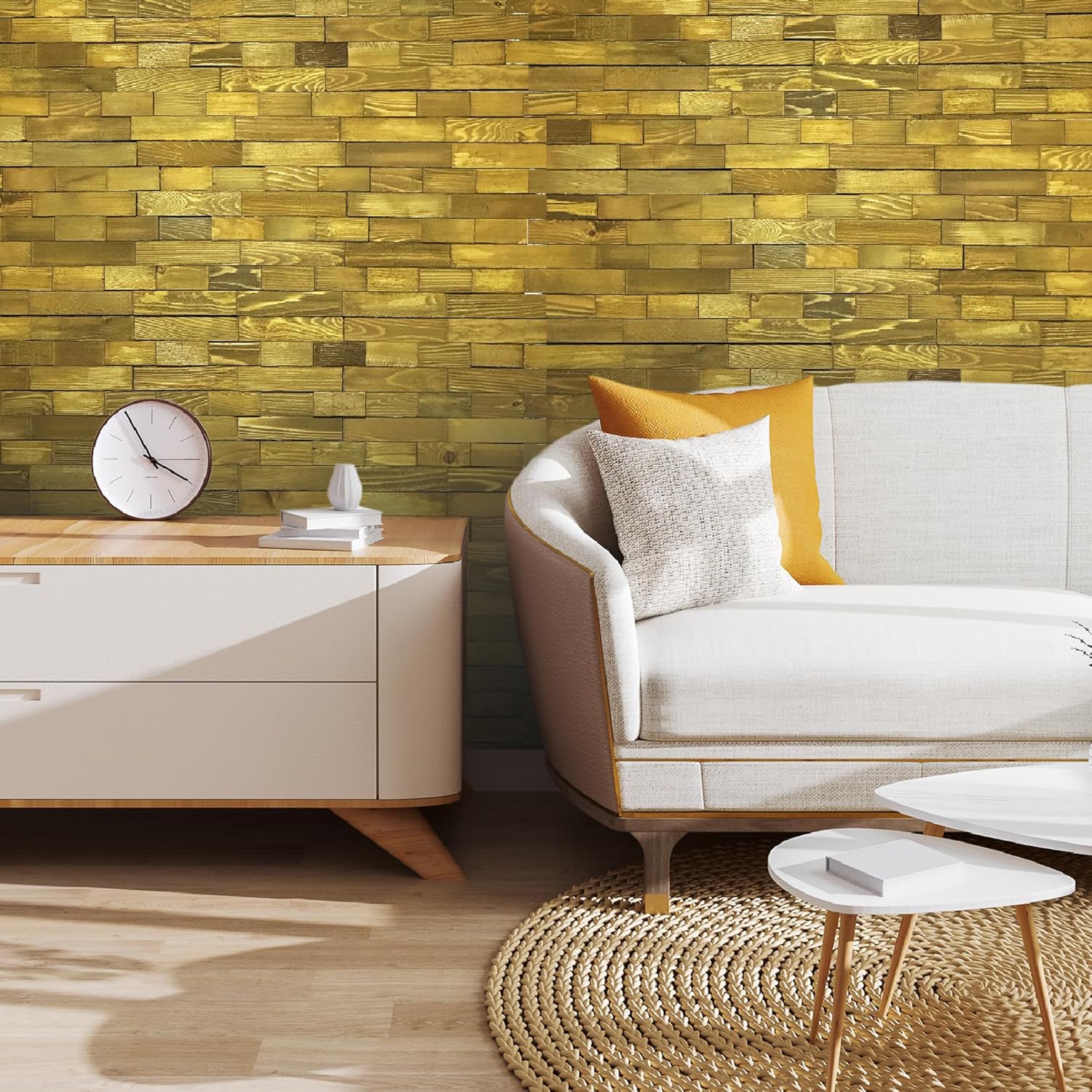 BoscoMondo Wooden Mosaic Wall Panel Tiles, Seamless Mixed Boards (Dark Oak)