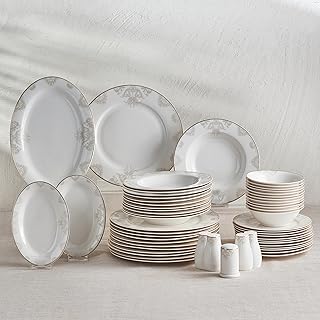 Karaca Siena Dinner Sets for 12 People, 56-Piece Luxury Dinner Sets with Gold Trim, Dinner Plates, Pasta Bowls,Salad/Cereal/Soup Bowls,Side Plates,Serving Platters,White Porcelain Dinnerware Sets