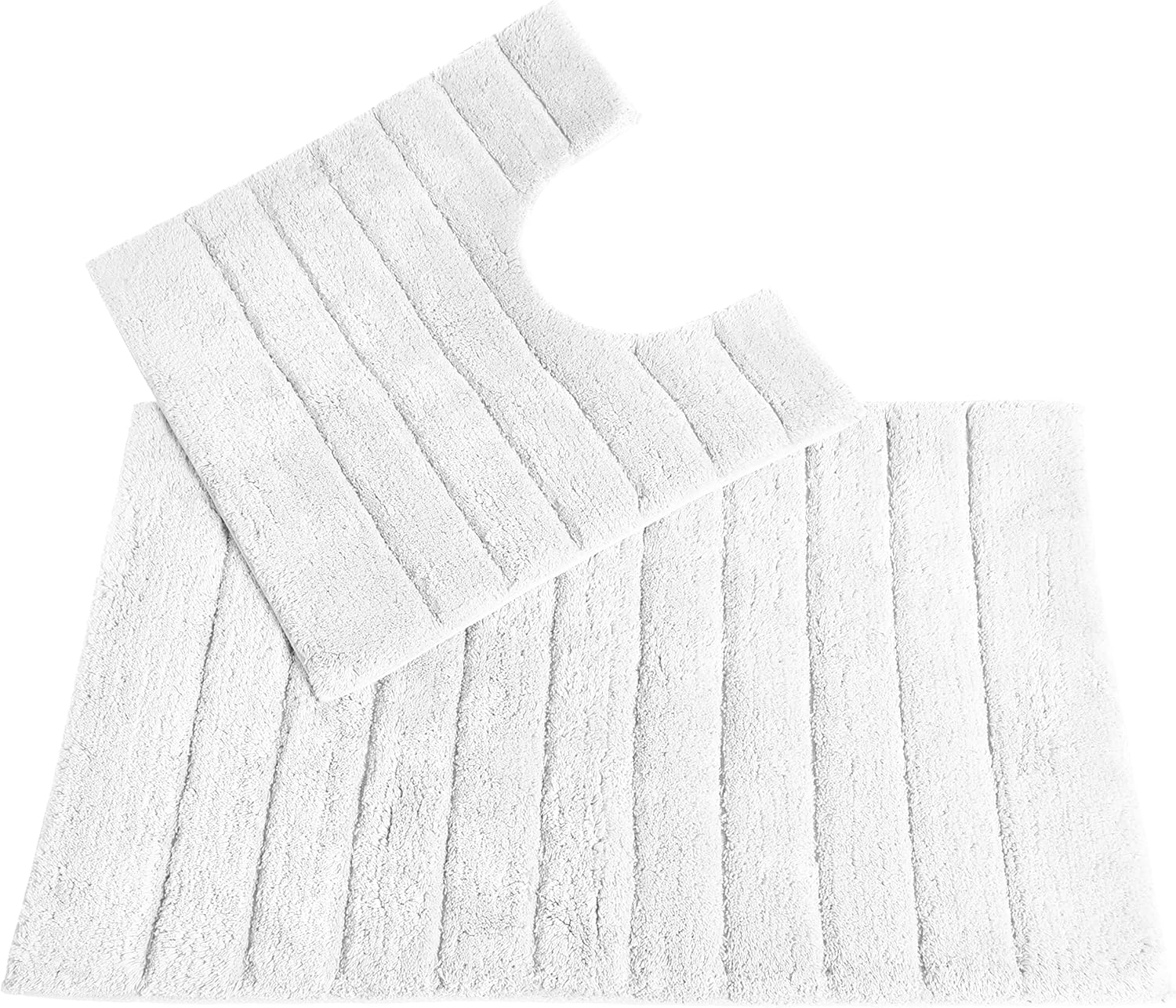 Allure Ribbed Design 2 Piece Bath and Pedestal Toilet Mat Set, 100% Cotton (White)