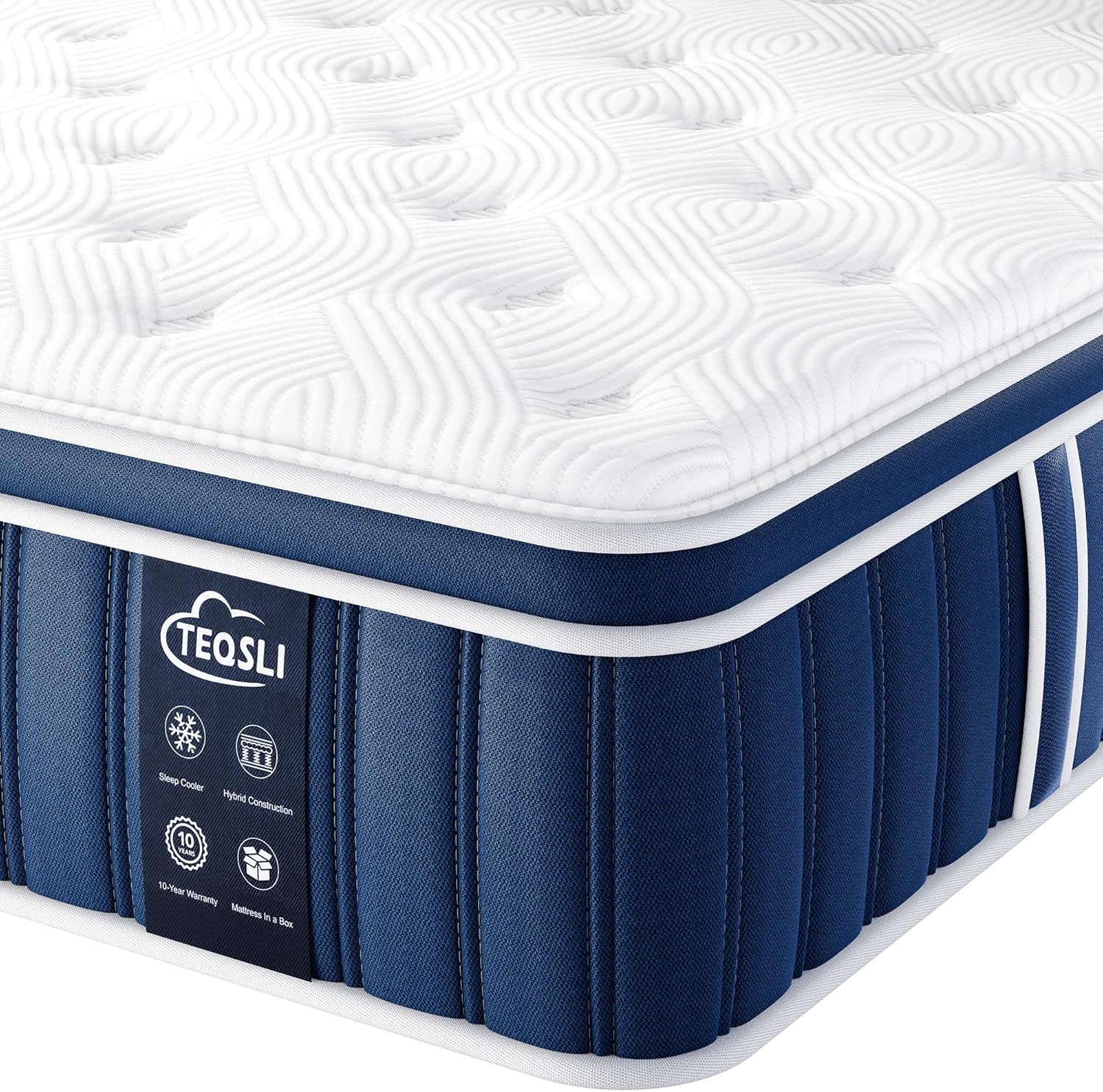 TeQsli 5FT King Mattress, 10.6 Inch Memory Foam Sprung Hybrid Mattress for Pressure Relief & Edge Support, 9-Zone Support Orthopedic Matress Medium Firm with Skin-Friendly Fabric 150x200x27cm