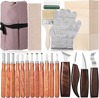 30 Pcs Wood Carving Tools Wood Whittling Kit Include Hand Carving Knife Set Wood Blocks Cut Resistant Gloves Sawdust Brush Sharpening Stone Polishing Wax Sharpening Leather Storage Bag for Beginners