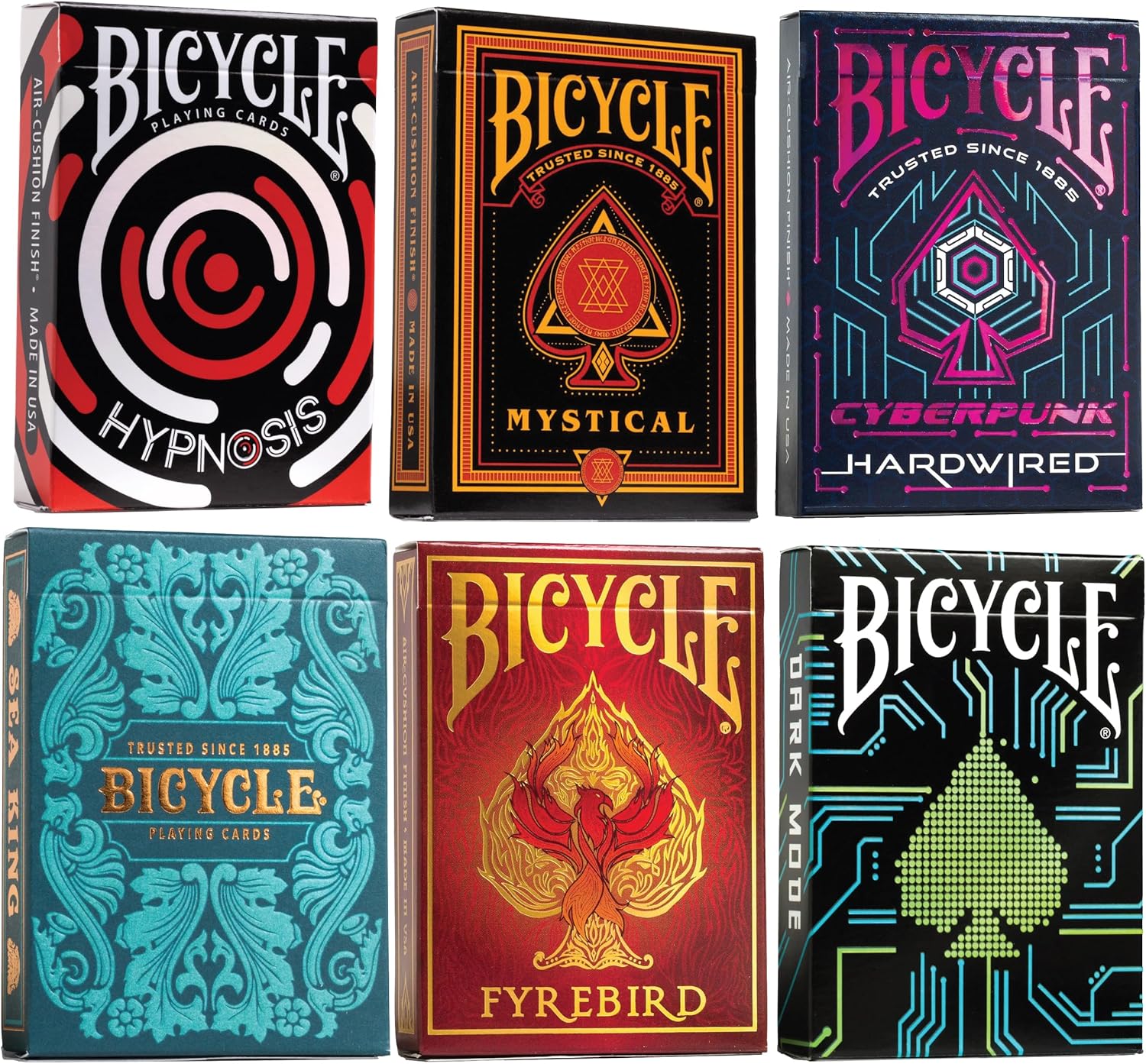 Bicycle Collector's Edition: 6-Deck Bundle Featuring Dark Mode, Fyrebird, Sea King, Hypnosis, Mystical and Bicycle Hardwired Playing Cards