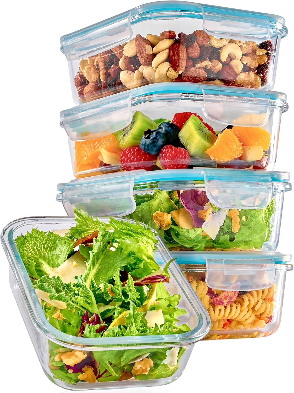 Praknu Glass Containers with Lids 1000ml - 4 Meal Prep Container - Stackable & Airtight - BPA-Free - Dishwasher Safe - Freezer and Microwave Safe