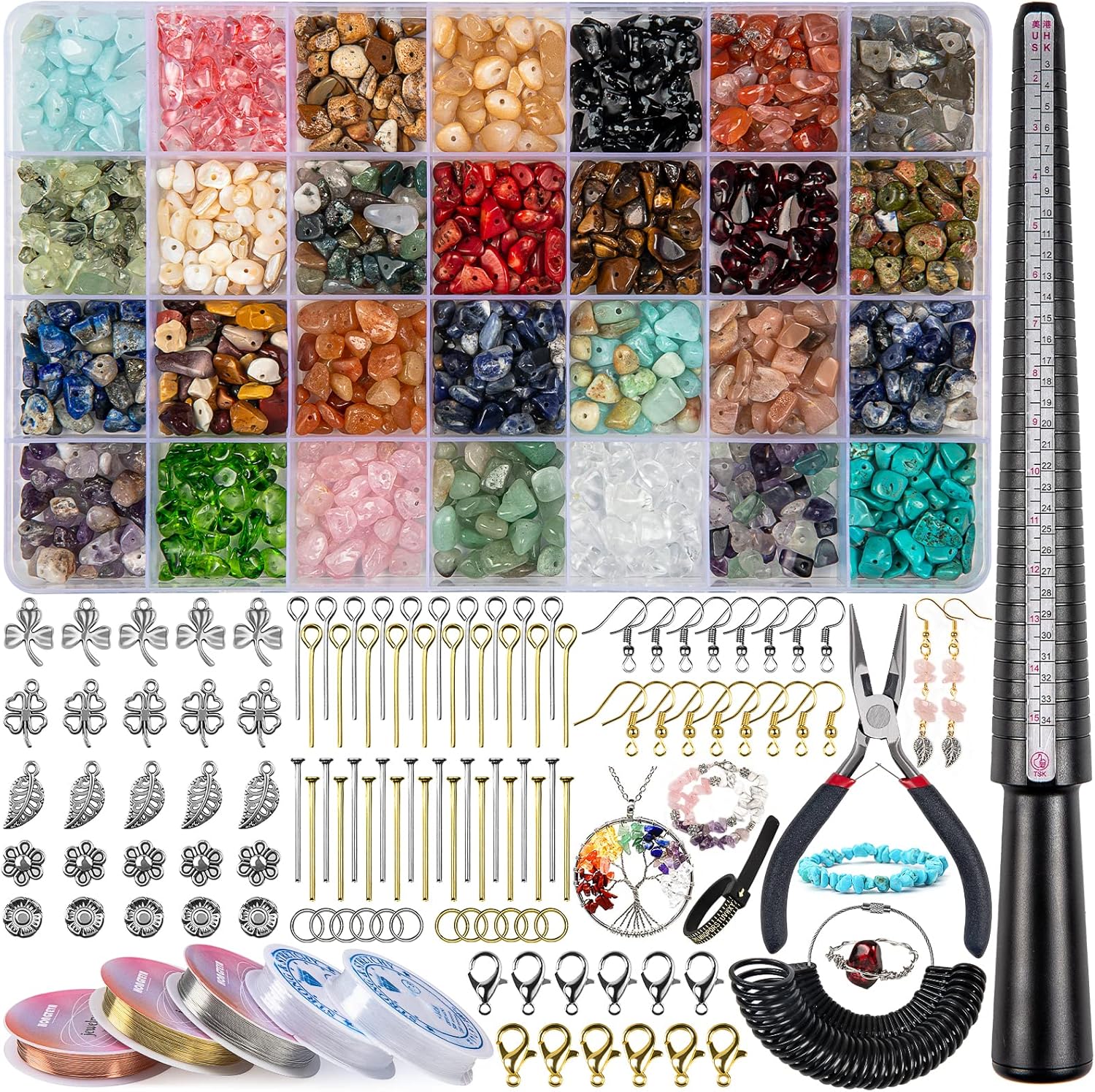 HONGTEYA 28 Colors Crystal Jewellery Making Kit with 1630 Pcs Crystal Gemstone Beads,for Ring, Earring and Jewelry Making