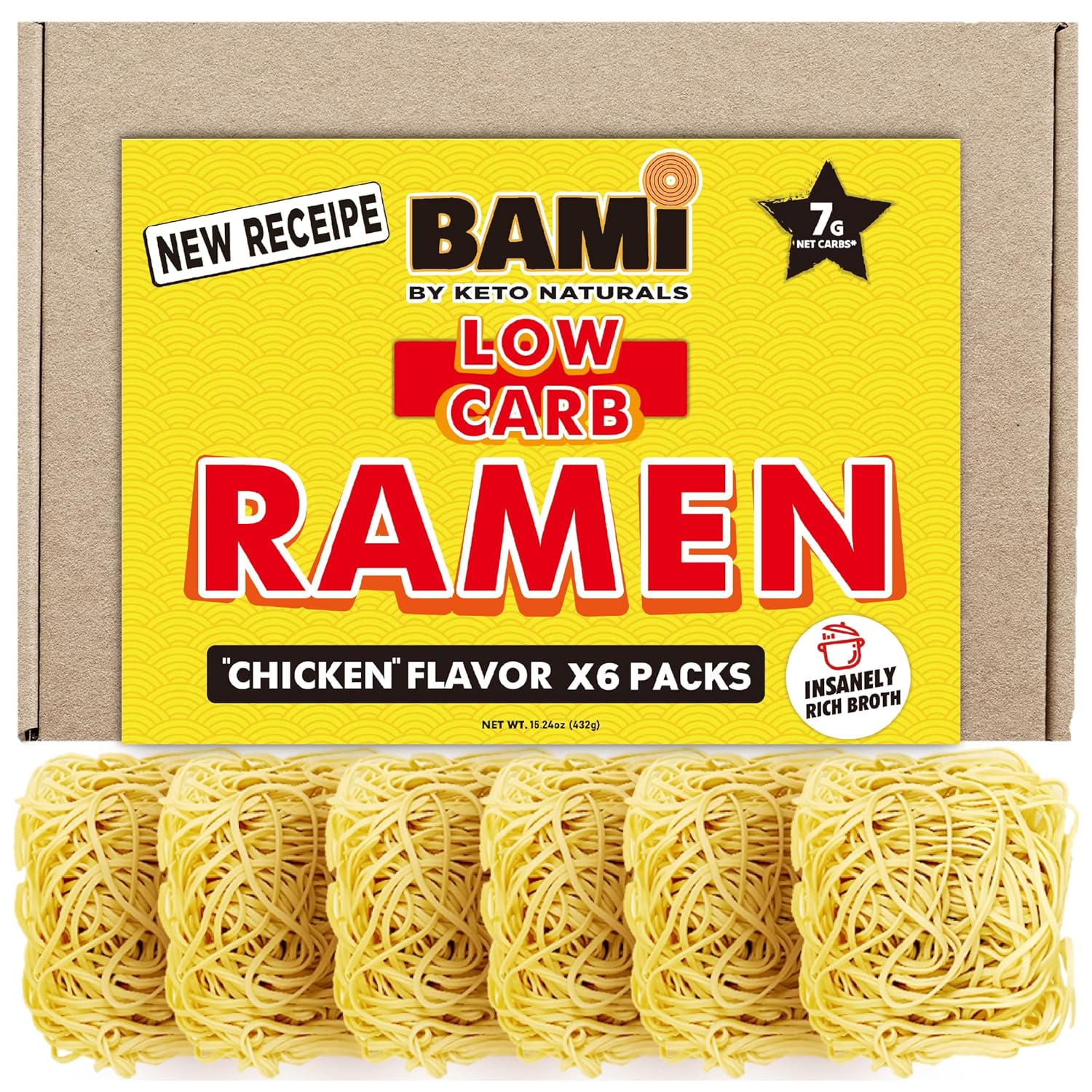 Low Carb ramen noodles (Chicken flavor 6 packs) Keto noodles 7g carbs, Protein ramen 5g. Keto noodle plant based ramens noodle.