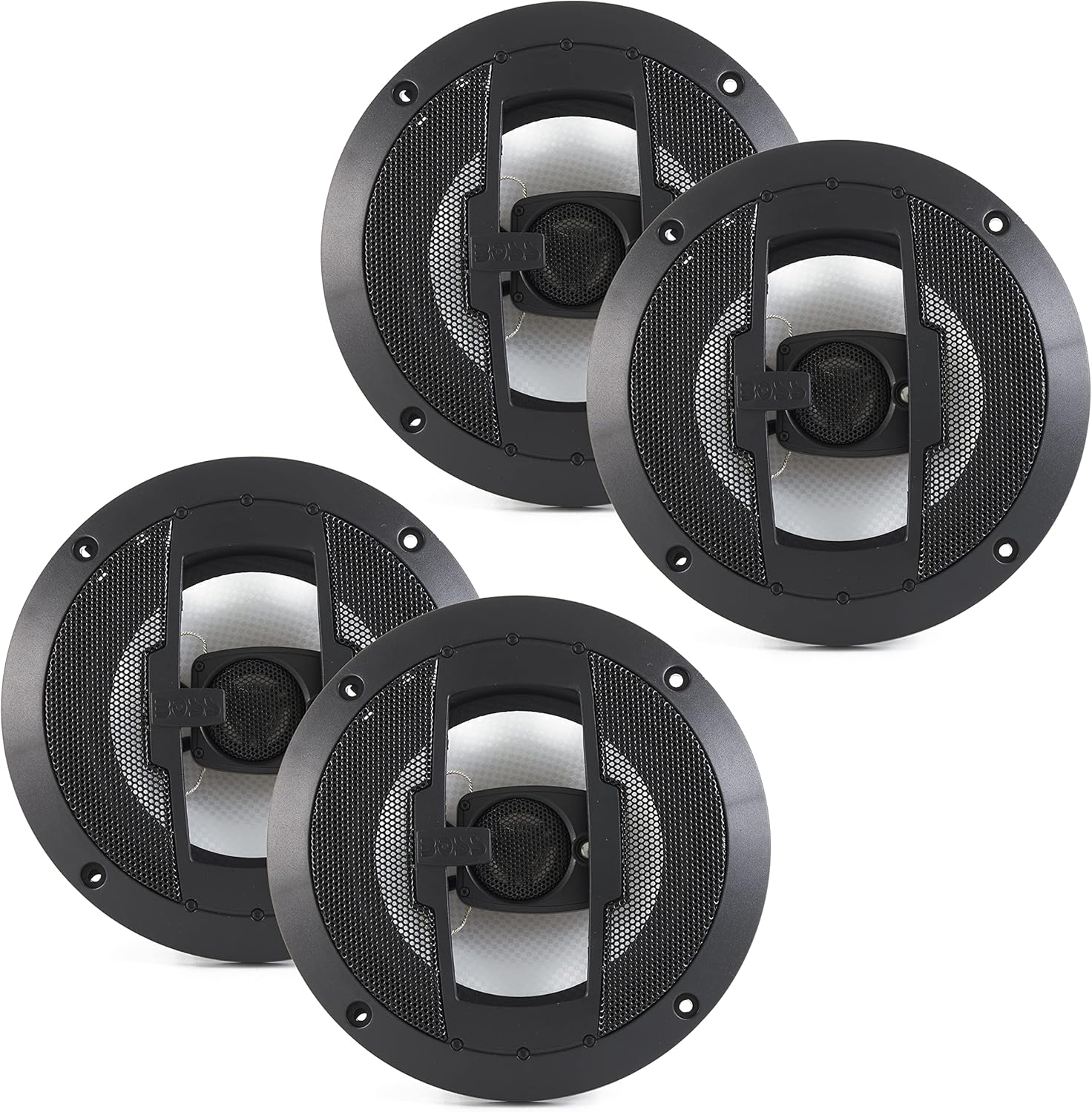 Boss Audio R63 Riot 6.5-Inch 600W 3 Way Car Audio Coaxial Speakers Stereo 4 Ohms with Car Mount, Poly Injection Woofer Cone & Rubber Surround (4 Pack)