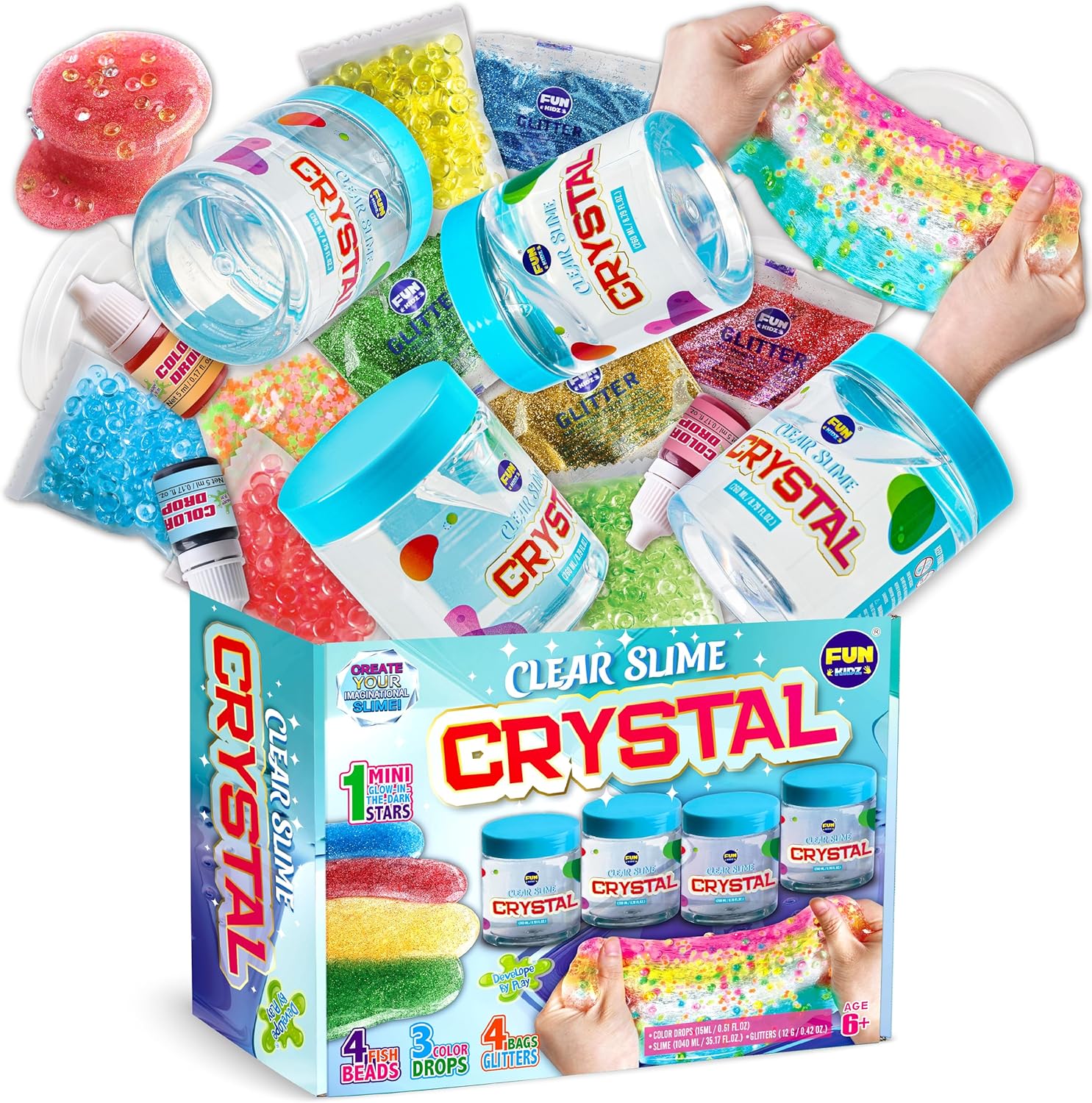 35.16 FL OZ Clear Slime for Kids 6-12, FunKidz 4 Pack Huge 1040 ML Glassy Slime Pack Toy Premade Water Crystal Slime Kit for Girls Boys Party Gift