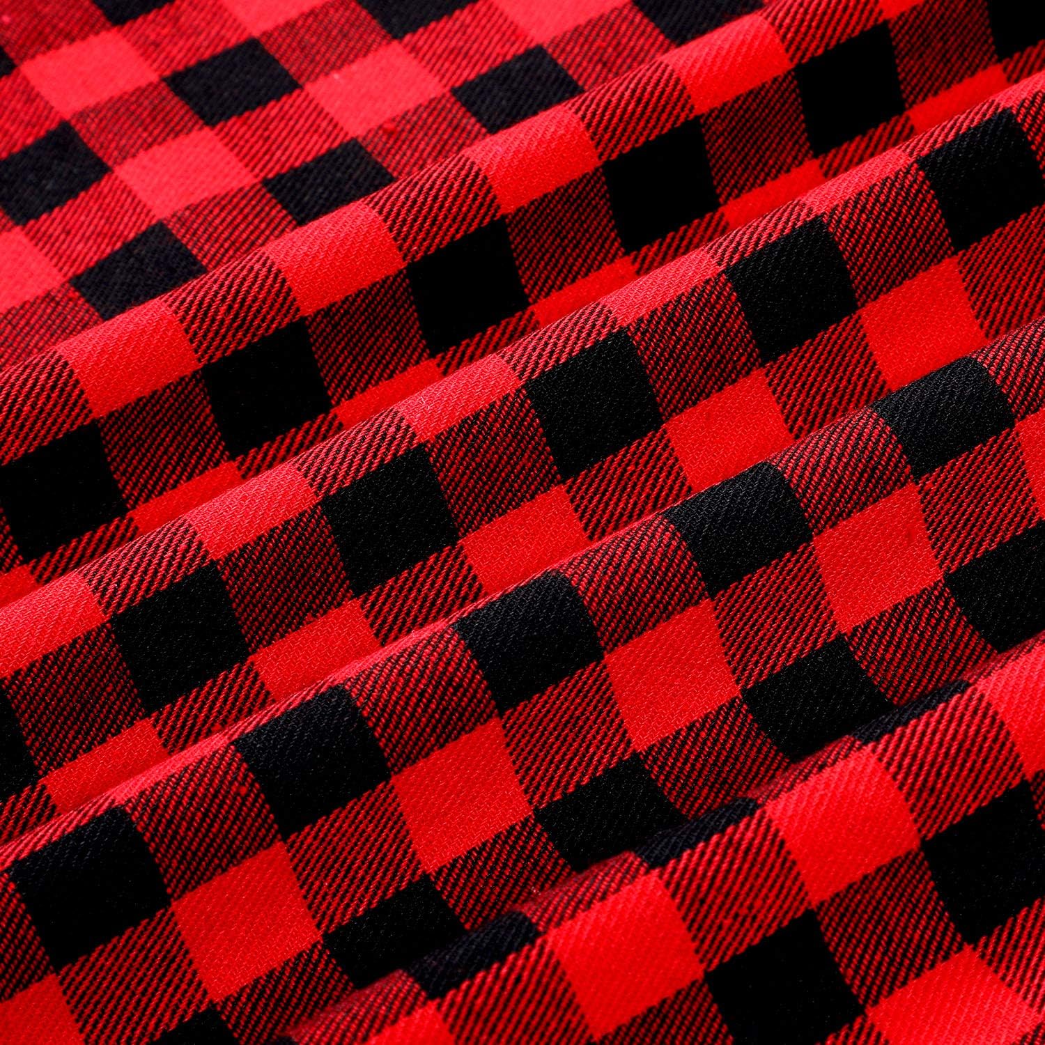 Tatuo Buffalo Plaid Fabric 56x36 in Cotton Christmas Decorations,Red-Black