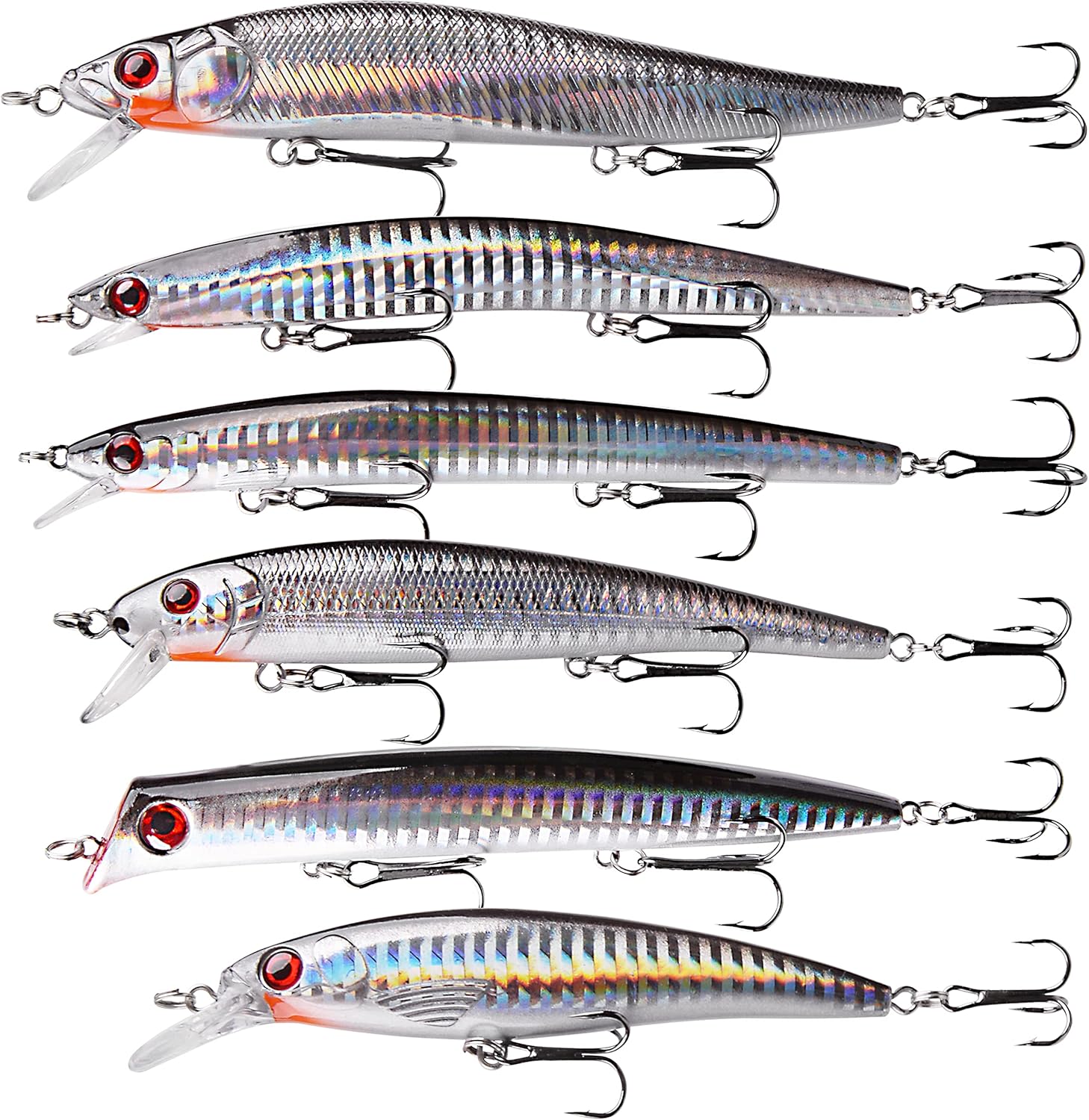 Topwater Fishing Lures Kit, 6 Packs Assorted Surf Fish Bait Jerkbait Saltwater Minnow Lures Hard Baits Popper Plugs for Striped Bass Offshore Sea Fishing Tackle