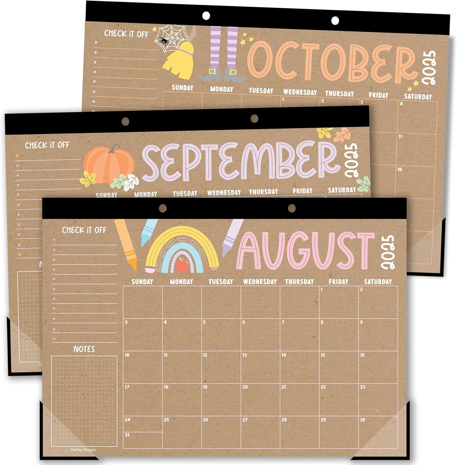 Hadley Designs Teacher Desk Calendar 2025-2026 – 18-Month Desktop Calendar for Home, Office & Classroom Organization, Ideal for Academic School Year Planning (Doodle Kraft)