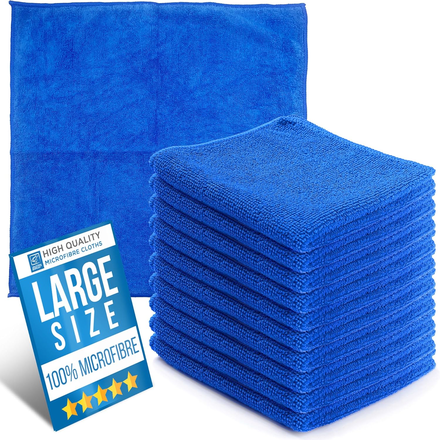 Microfibre Cleaning Cloth, Large Size 40x40cm, Super Absorbent Lint Free Microfiber Cloths Cleaning for Home, Kitchen, Surface, Mirrors, Bathrooms, Motorbike, Car (Blue, 10)