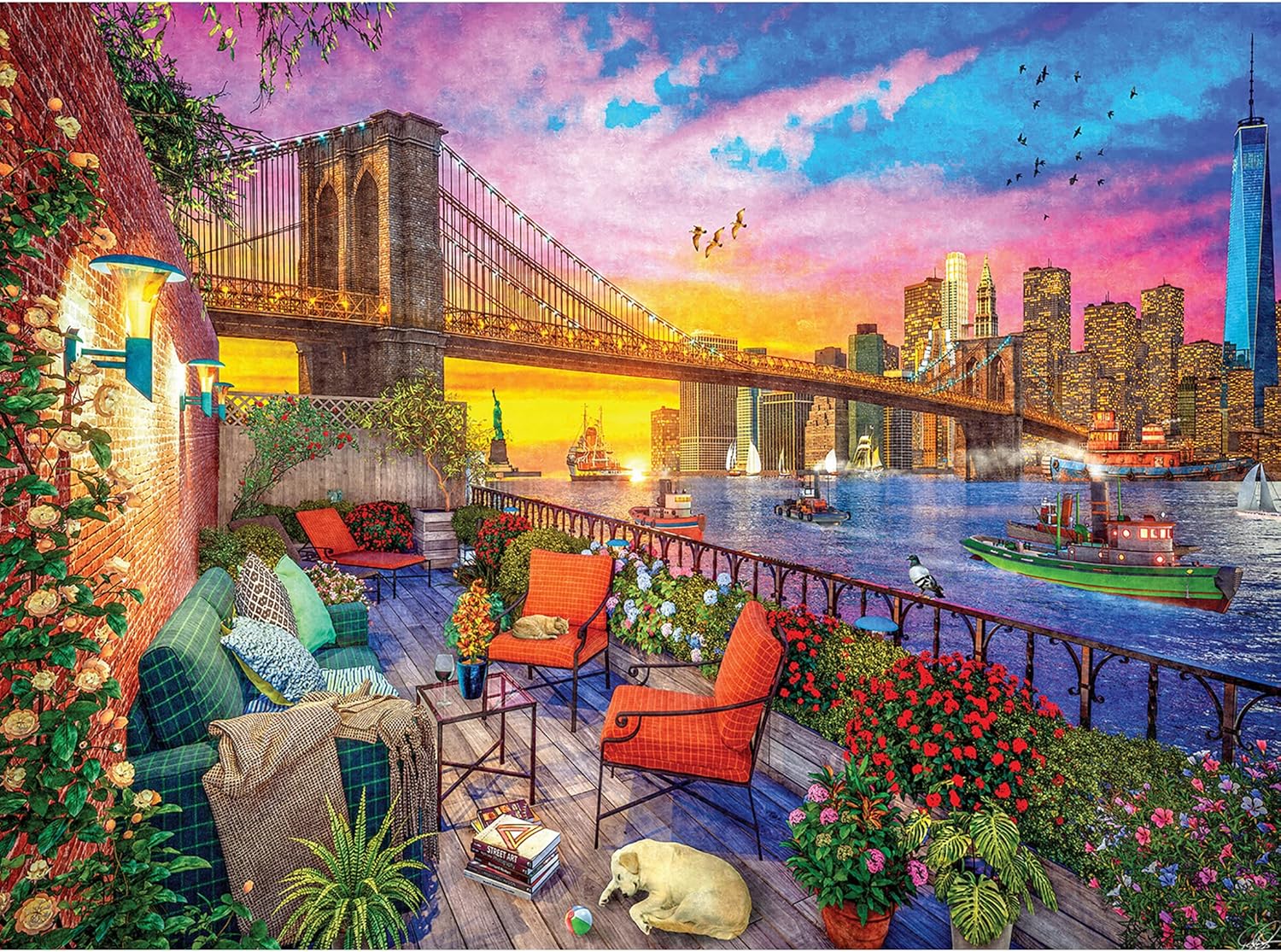 RoseArt - Kodak Premium Cork - Manhattan Balcony Sunset - 1000 Piece Jigsaw Puzzle for Adults