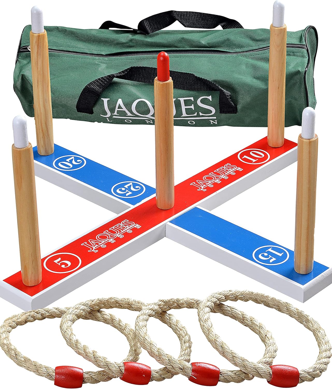 Jaques of London Quoits Garden Game | Outdoor Games| 4 Rope Quoit Ring Toss Game | Wooden Quoits Set | Family Lawn Games | Since 1795