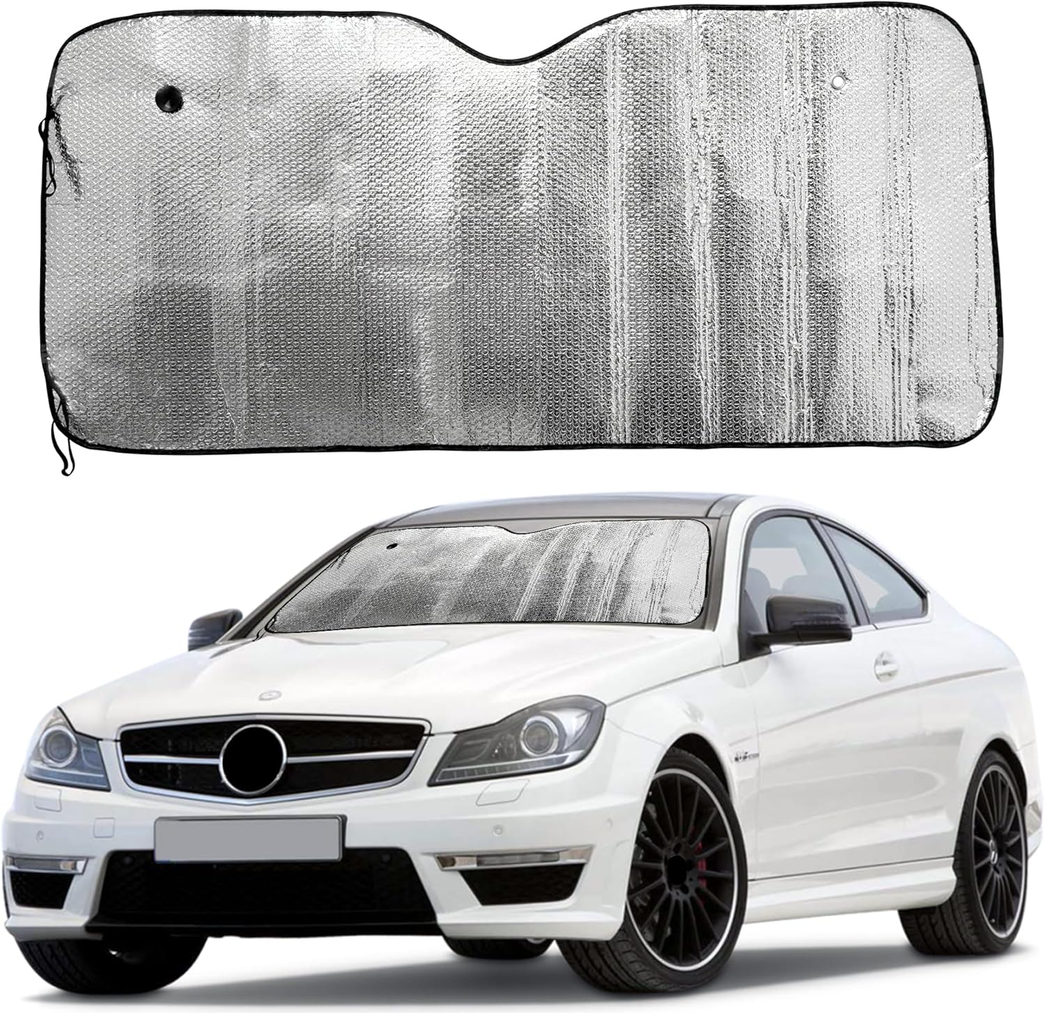 PLASTIFIC Universal Foldable Silver Car Windshield UV Visor Cover Front Rear Window Shade to Block UVR Keeping Your Vehicle Cooler (Silver, 130 x 60cm)