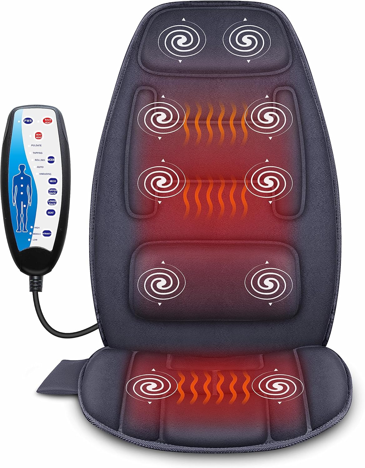 Snailax Massage Seat with Heat, Back Massager with 10 Vibration Massage Motors, Electric Massage Chair Pad, Deep Tissue Back Support Pad for Home Office, Gifts for Women,Men