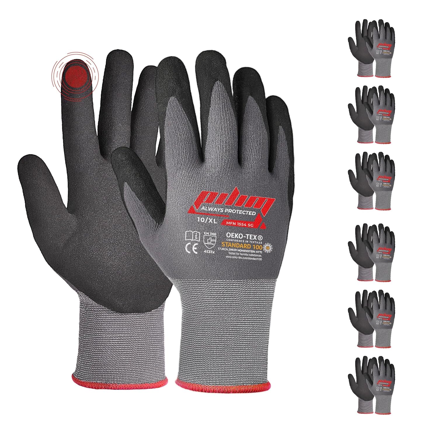 Pilim Microfoam Nitrile Safety Work Gloves - 3/6/12 Pairs Heavy Duty Grip Gloves for Construction, Gardening, and Mechanics