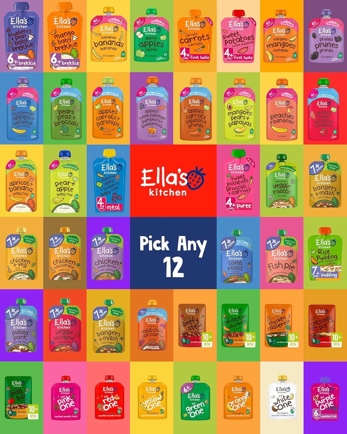 Ella's Kitchen Variety Pack Pick Any 12 Organic Baby Food Pouches Smoothies From 4 to 10+ months