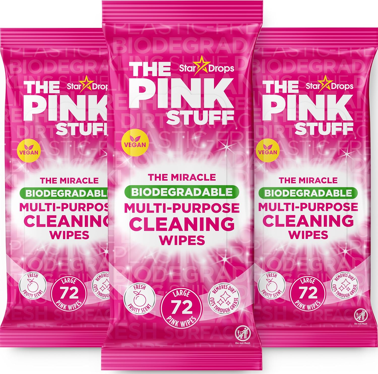 Stardrops The Pink Stuff Miracle Multi-Purpose Cleaning Wipes – 216 Count – Tough on Grease, Grime, and Dirt – All-Purpose Cleaner for Kitchen, Bathroom, and More