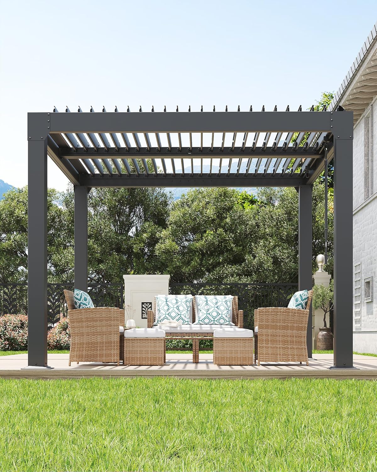 GarveeLife Louvered Pergola 10 ft x10', Outdoor Pergola with Adjustable Louvered Roof, Reinforced Aluminum Frame, Integrated Drainage System, Hardtop Gazebo for Patio, Deck, Gray