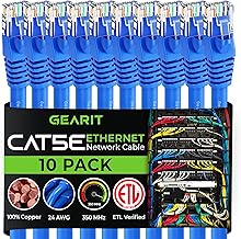 GearIT 10-Pack, Cat5e Ethernet Patch Cable 10 Feet - Snagless RJ45 Computer LAN Network Cord, Blue - Compatible with 10 Port Switch POE 10port Gigabit