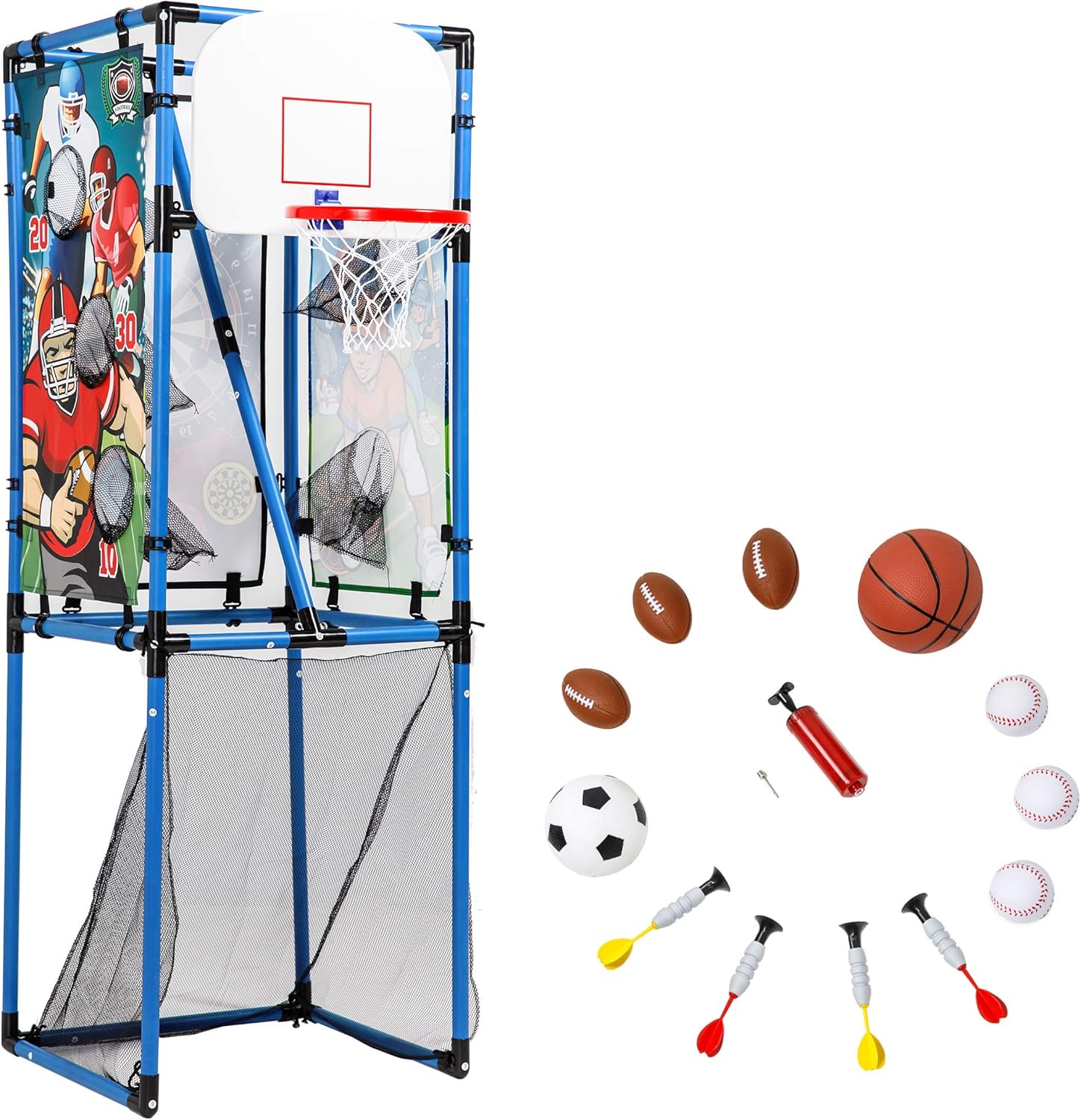Sport Squad 5-in-1 Multi-Sport Toss Game Set - Play Football, Baseball, Basketball, Soccer, and Darts - Lightweight and Portable
