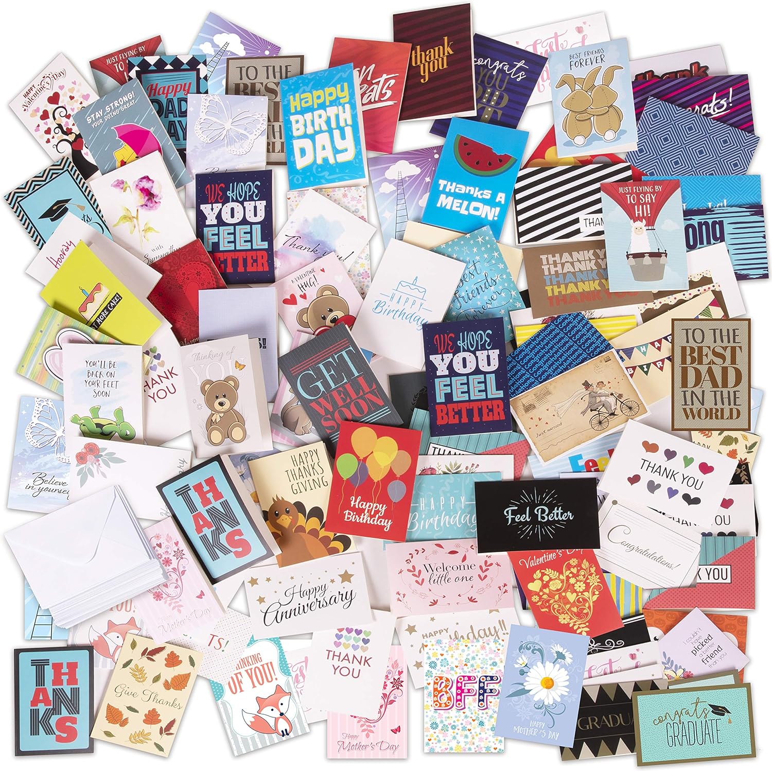 Kangaroo Manufacturing All Occasion Greeting Cards Assortment Box; 108 Blank Greeting Cards & Envelopes, Thank You Cards, Sympathy Cards, Birthday Card and Others