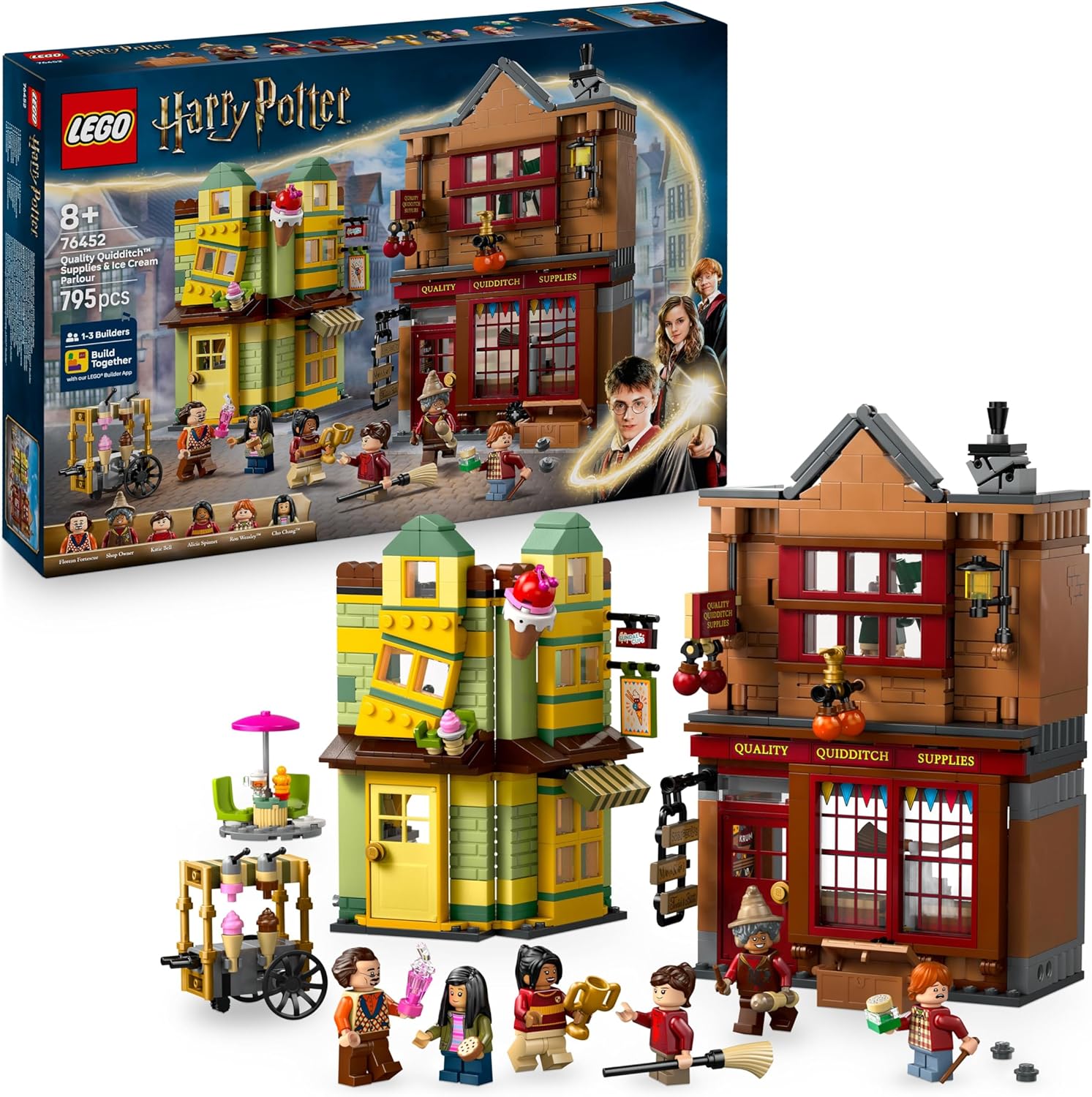 LEGO Harry Potter Quality Quidditch Supplies & Ice Cream Parlour Set with 2 Diagon Aley Shop Toys, 6 Minifigures & Accessories incl. a Nimbus 2000 Broom - Gift for 8+ Year Old Boys & Girls - 76452