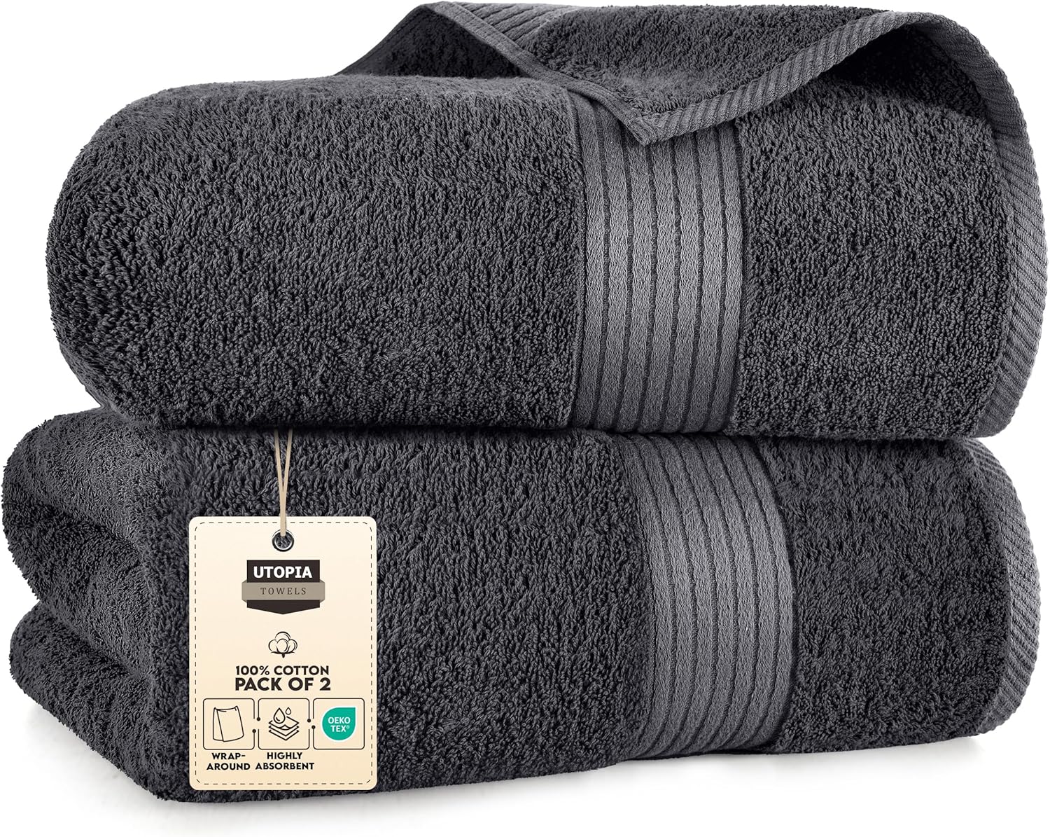 Utopia Towels Extra Large Bath Sheets 2 Pack, 35 by 70 Inches,100% Cotton Highly Absorbent & Quick Dry Bath Towel for Adults, Super Soft Towel, Grey