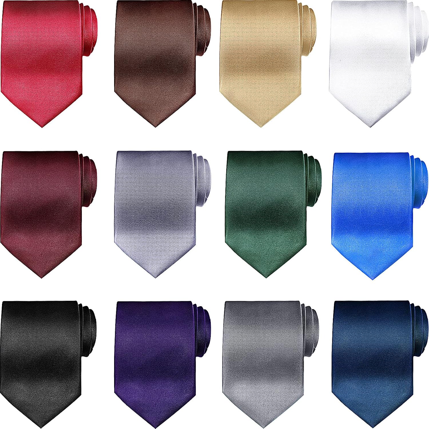 Syhood 6/12/24 Pcs Men Ties Set Solid Satin Pure Color Business Formal Necktie Tie 57" for Men Occasion Wedding
