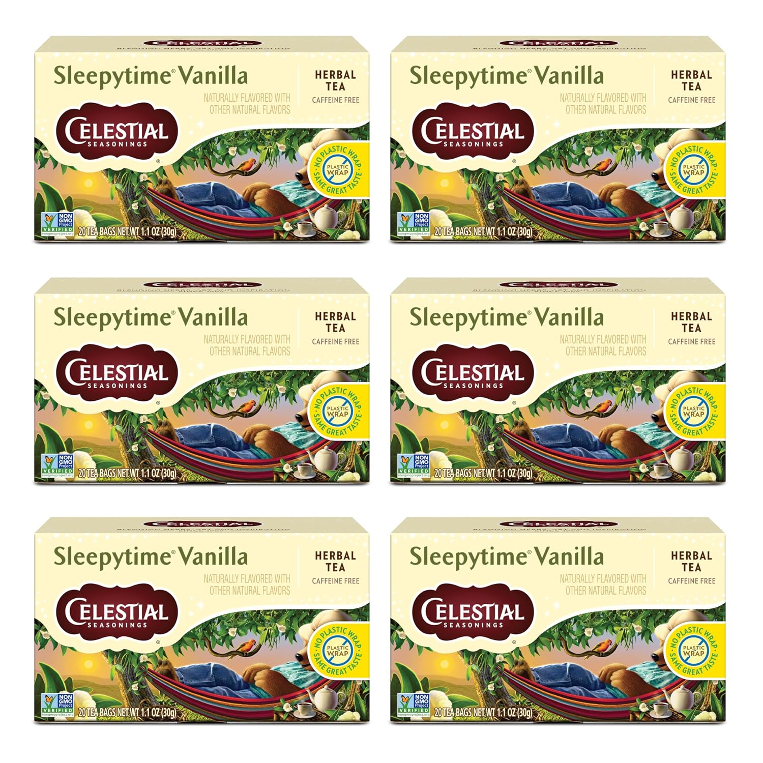 Celestial Seasonings Sleepytime Herbal Tea, Vanilla, Caffeine Free Sleep Tea, 20 Tea Bags Per Box (Pack of 6)