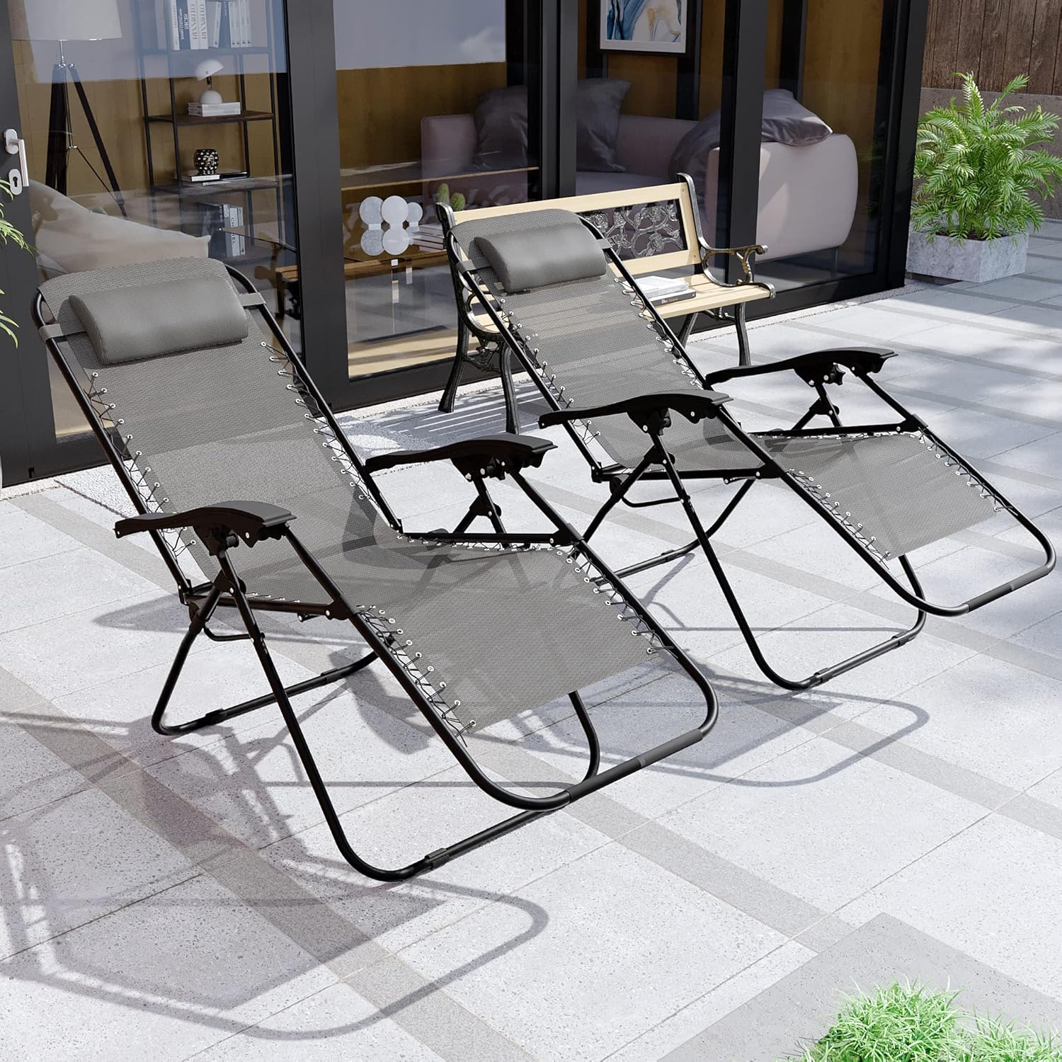 Garden Vida 2 Pack Zero Gravity Chairs Sun Loungers Outdoor Patio Recliner Weightless Feel Seat Weather Resistant Steel (Grey) (UKFR Certified)