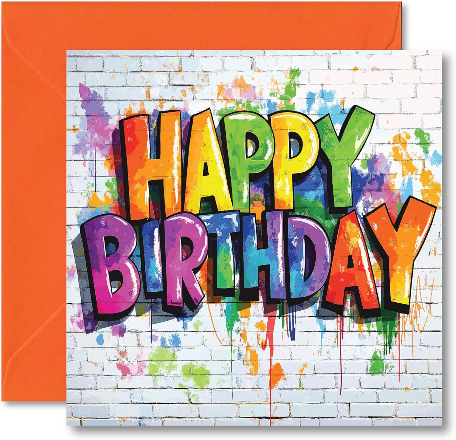 Graffiti Style Happy Birthday Greetings Card - Inside reads: Have an awesome day! - Includes Orange Coloured Envelope - Made in the UK