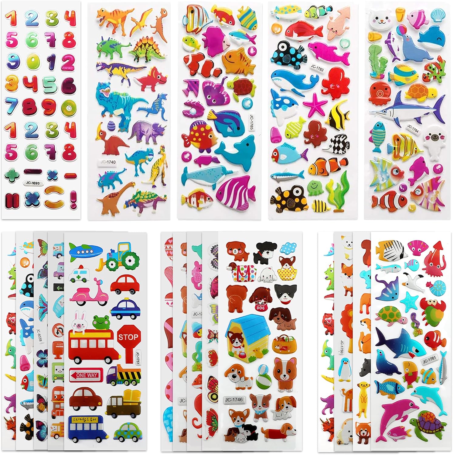 SAVITA 3D Stickers for Kids & Toddlers 500+ Puffy Stickers Variety Pack for Scrapbooking Bullet Journal Including Animal, Numbers, Fruits, Fish, Dinosaurs, Cars and More…