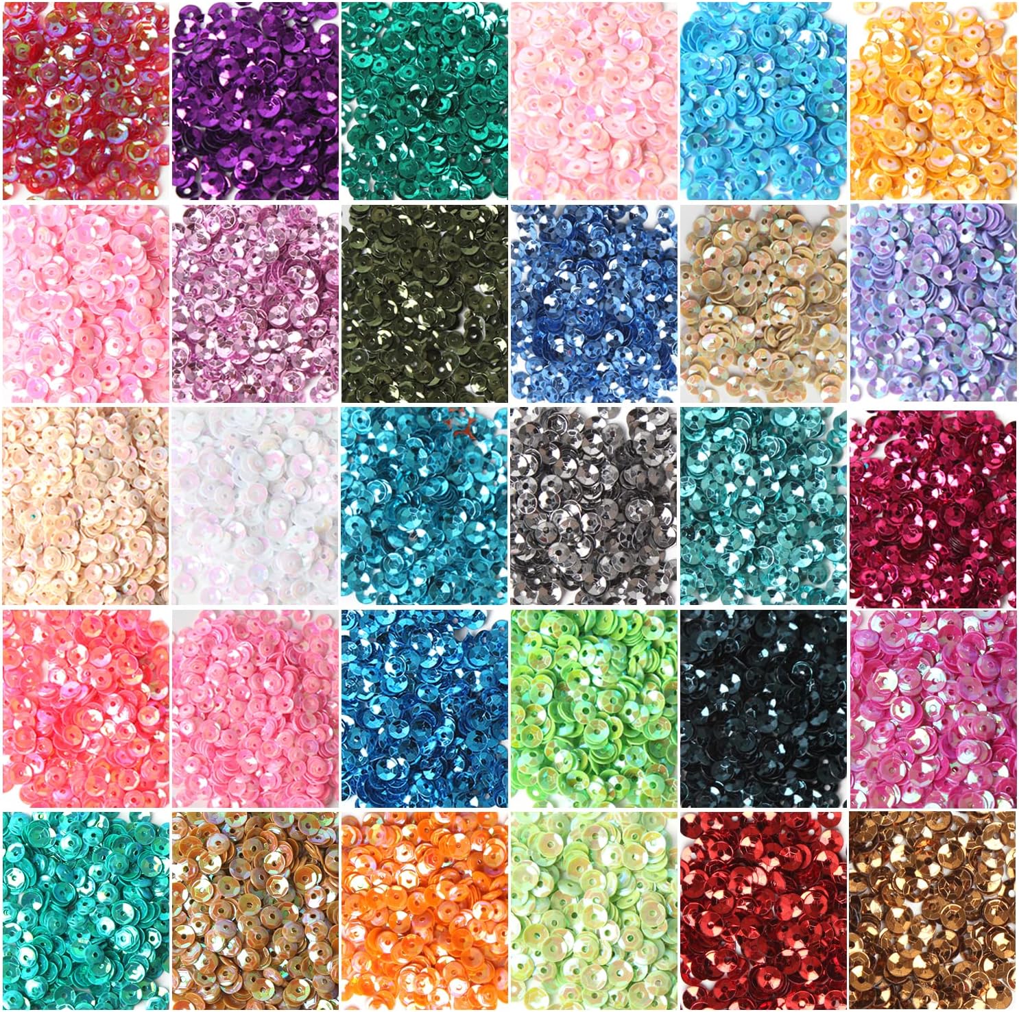 CCINEE 4MM Loose Sequins, Bulk 30 Assorted Color 25000PCS Rainbow Round Cup Sequins Embroidery Spangles with Holes for Sewing Craft Nails Decorations Art DIY