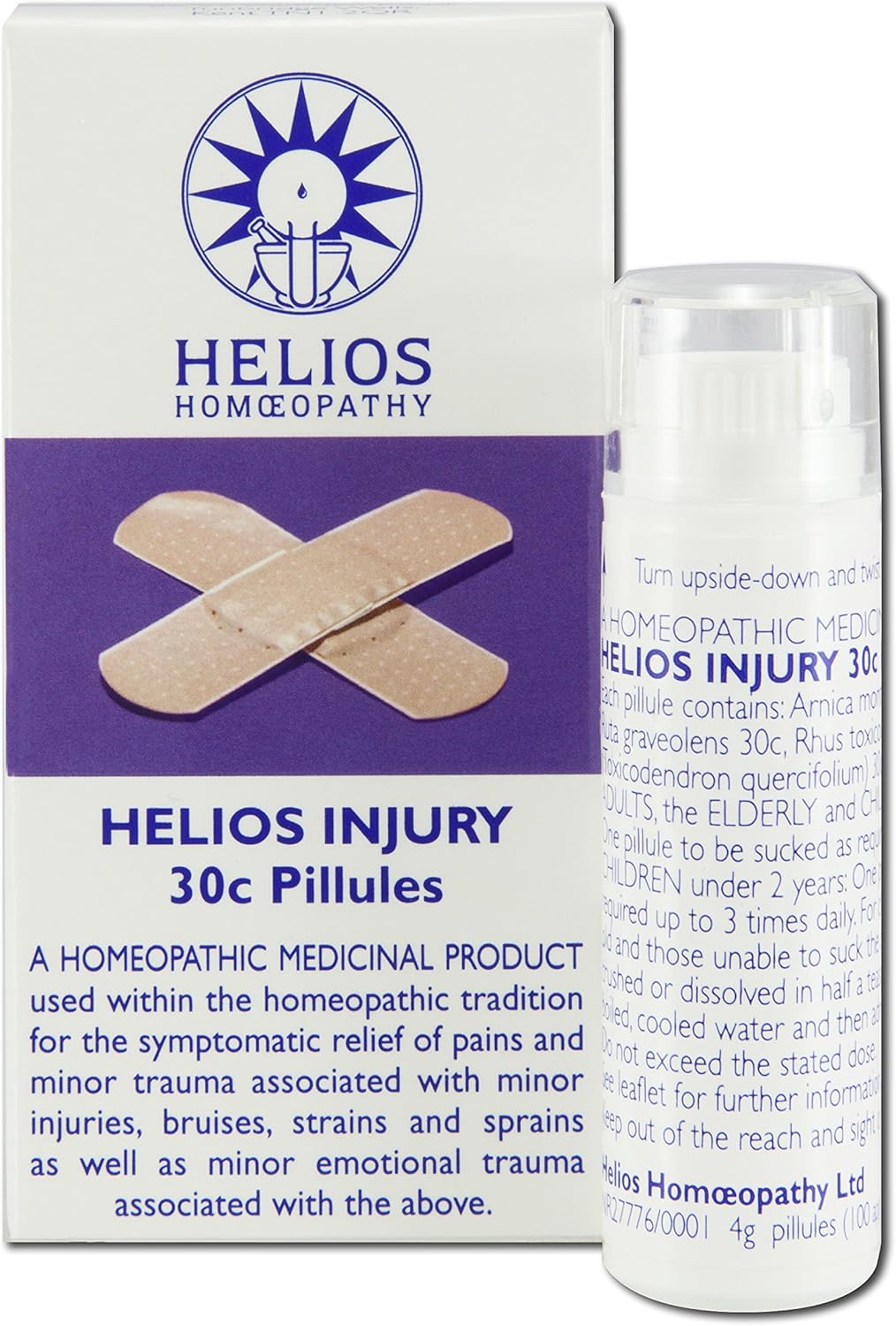 KATIX Helios Homoeopathy Helios Injury Pillules - Homeopathic Tablet Remedy - 4g Pack of 1 - 11.5g, 15mm x 15mm x 65mm - Organic, Non-Sterile