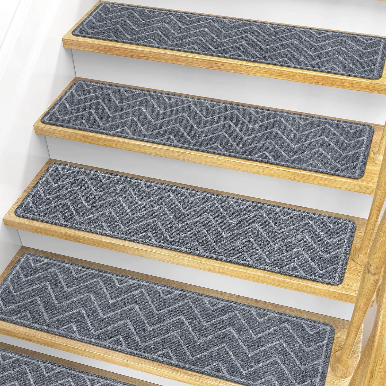Stair Treads for Wooden Steps, 15 Pack 8"x30" Non-Slip Indoor Carpet Stair Treads with Reusable Polyester TPE Backing for Kids Elders and Pets (Dark Gray)