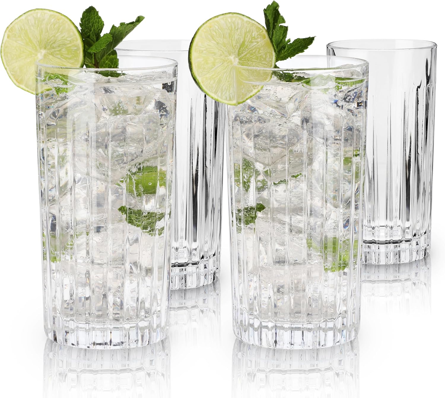 Viski Reserve Milo Crystal Highball Glasses - European Crafted Collins Glasses Set of 4-14oz Cocktail Glass for Wedding or Anniversary and Special Occasions Gift Ideas
