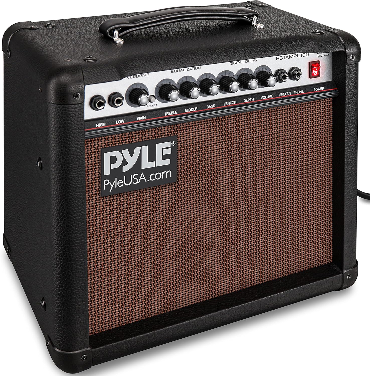 PyleUsa Portable Electric Guitar Amplifier, 30 Watt Power, 8 Inch High-Definition Speaker, Bass, Dual Inputs, Overdrive, Digital Delay, Amp Control Volume, EQ for Beginner and Advance Practice