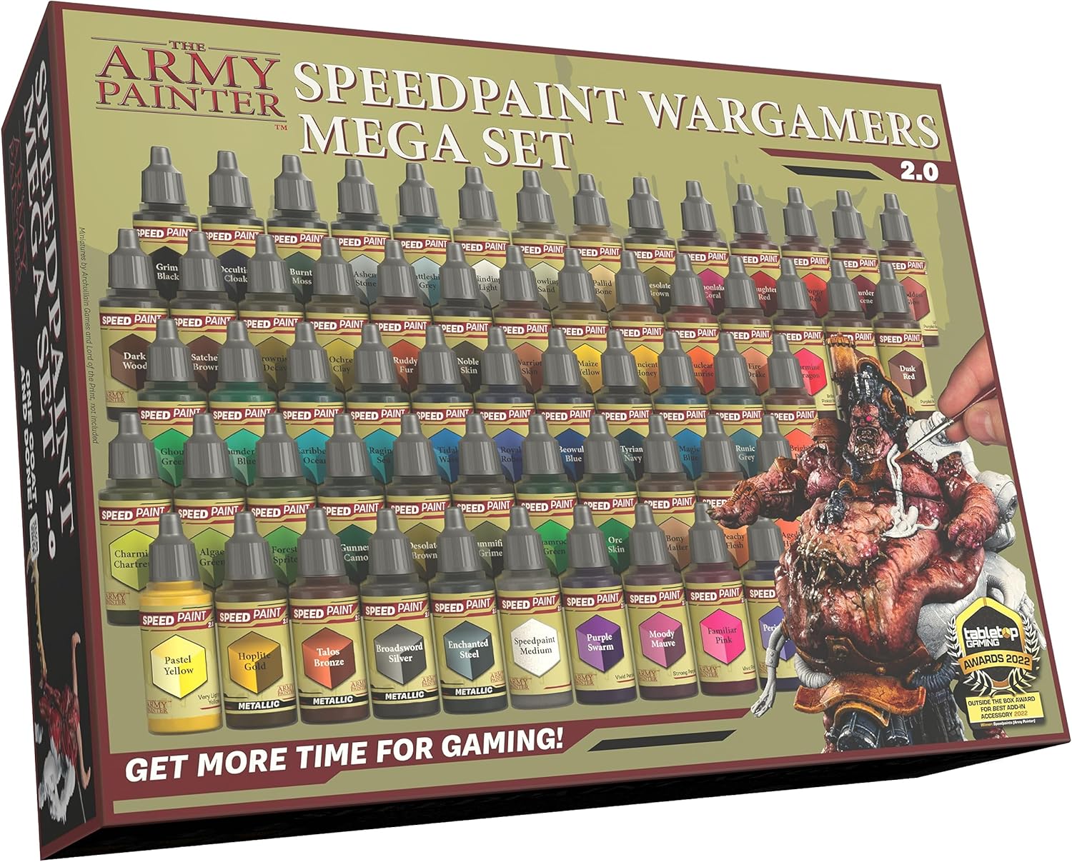 The Army Painter, Speedpaint Wargamers Mega Paint Set 2.0, 60 x 18ml Speedpaints, incl. 4 metallics, 1 Medium & 1 Free Brush for miniature and model painting