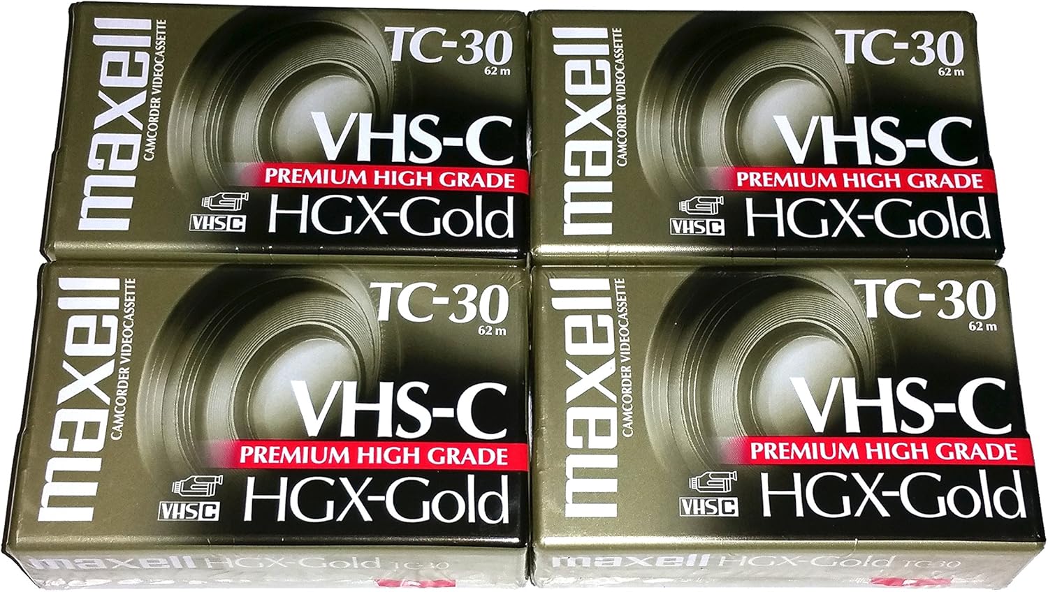 Maxell VHS-C TC-30 HGX Gold Blank Cassettes - Pack of 4 Cassettes