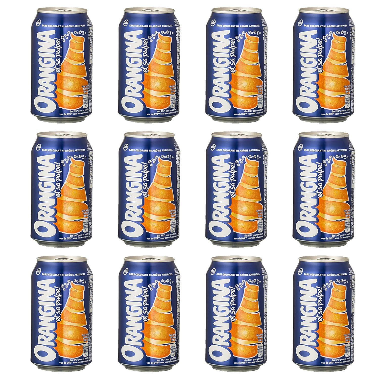 Orangina et sa Pulpe - French Imported Orange Pulp Soda Cans (12 Pack, Total of 60oz)