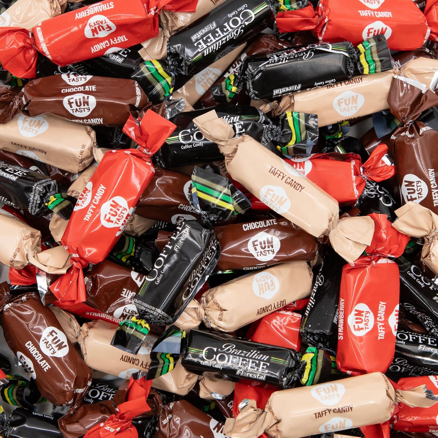 Taffy Candy Mix - 2 Pound Bag (150 Count) - Individually Wrapped Vanilla, Chocolate, Strawberry Caramels and Coffee Chews - Assorted Candy Variety Pack