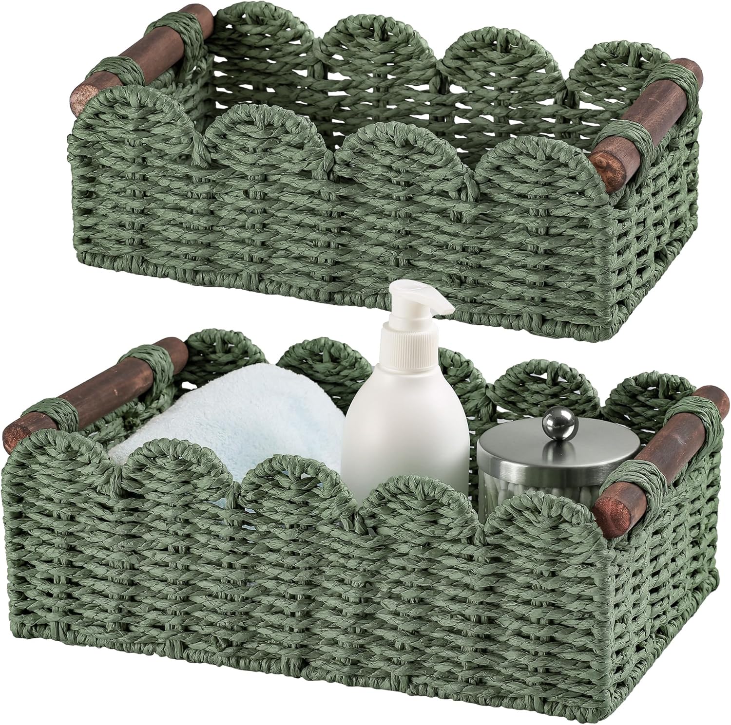 Storage Basket Wicker Baskets for Organizing Toilet Paper Storage Basket for Toilet Tank Top,Green