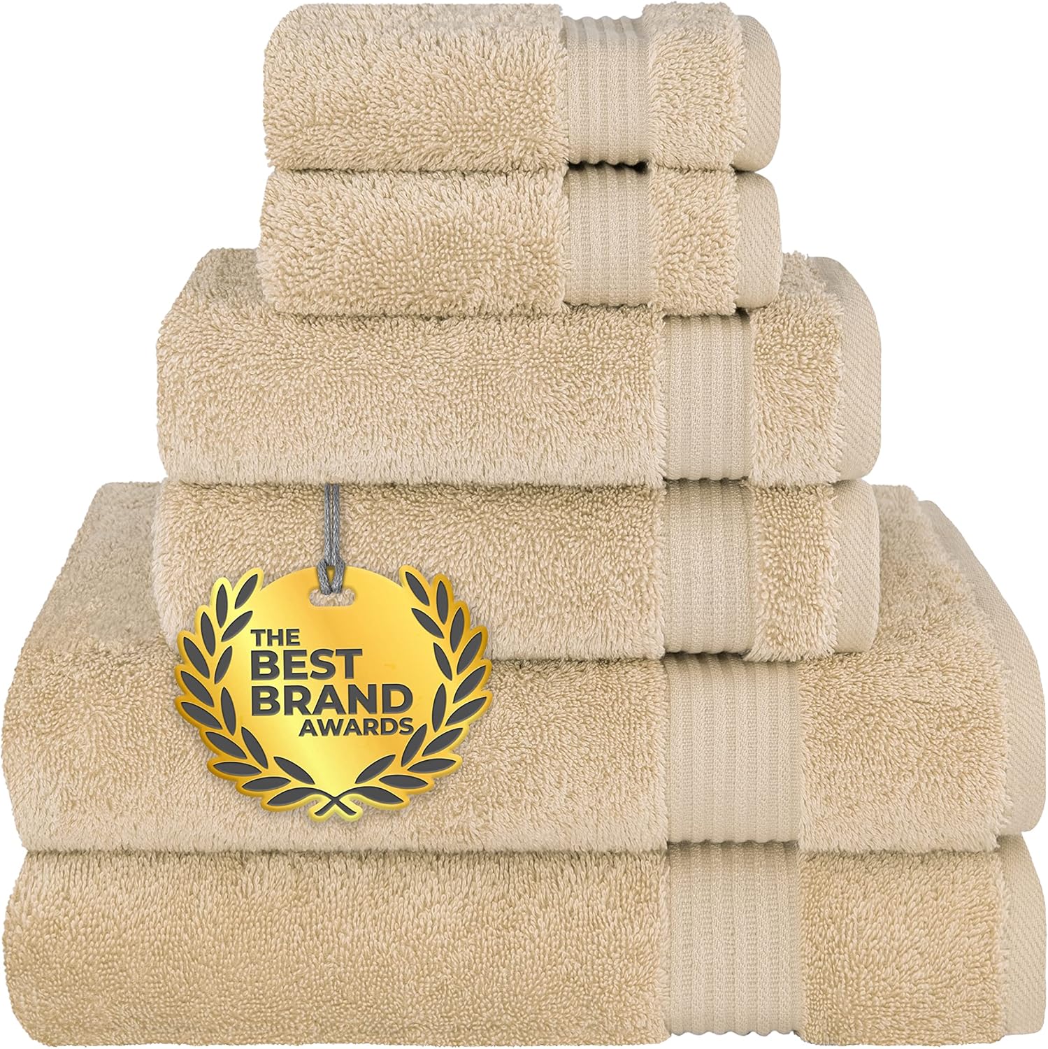 Cotton Paradise 6 Piece Towel Set, 100% Cotton Soft Absorbent Turkish Towels for Bathroom, 2 Bath Towels 2 Hand Towels 2 Washcloths, Beige Towel Set