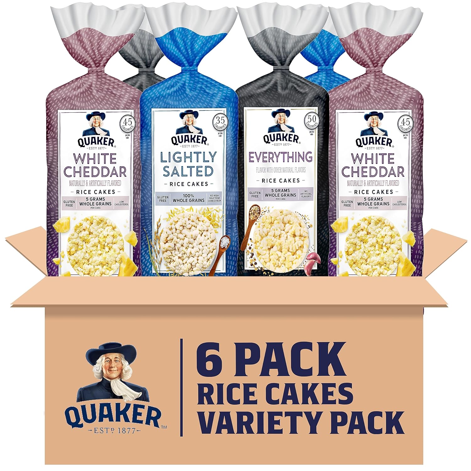 Quaker Large Rice Cakes, 3 Flavor Topper Variety Pack, Pack of 6