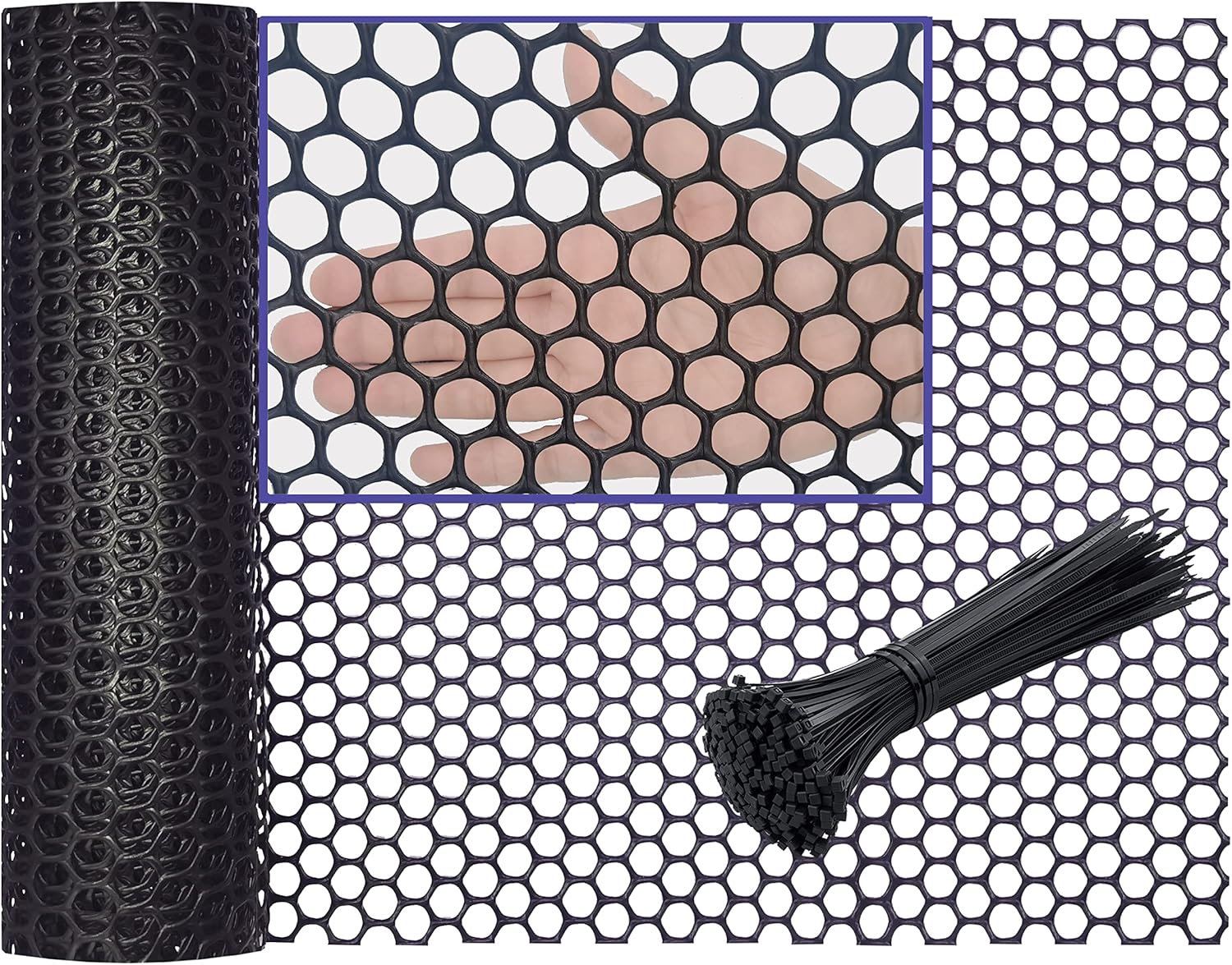 Plastic Chicken Wire Fence Mesh 16”x10FT, Poultry Netting for Chicken, Hexagonal Fencing for Gardening,Floral Netting,PET Cage, Chicken Wire Frame Crafts,with 100 pcs Fixed Straps