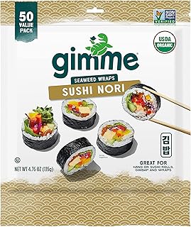 Gimme Seaweed Sushi Nori 100% Organic Roasted Seaweed 50 Sheets in Resealable Container, 50 Count (Pack of 1)