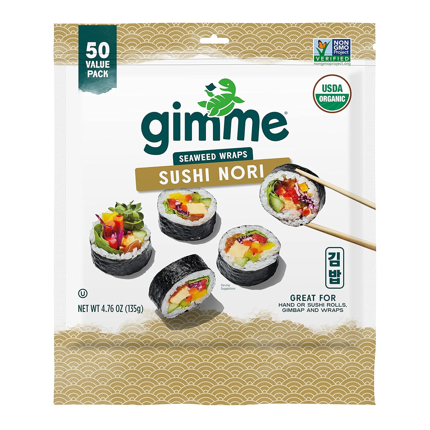 Gimme Seaweed Sushi Nori 100% Organic Roasted Seaweed 50 Sheets in Resealable Container, 50 Count (Pack of 1)