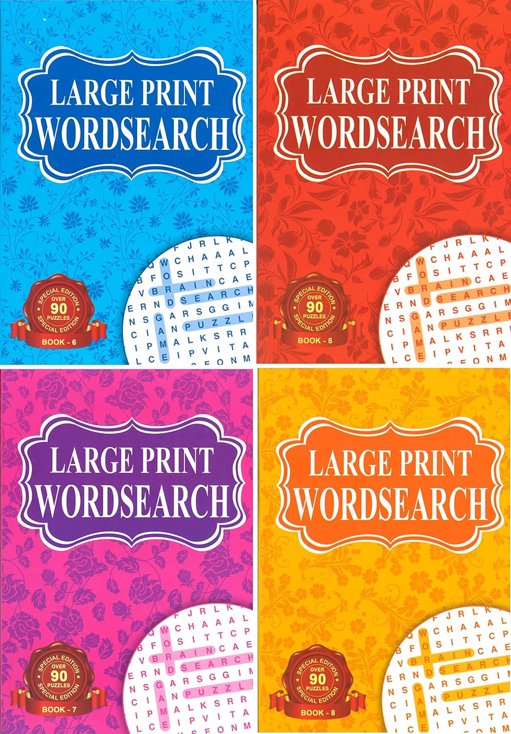 W.F. Graham Large Print Wordsearch Book, Size A5, 120 Puzzles, Pack of 4 Assorted