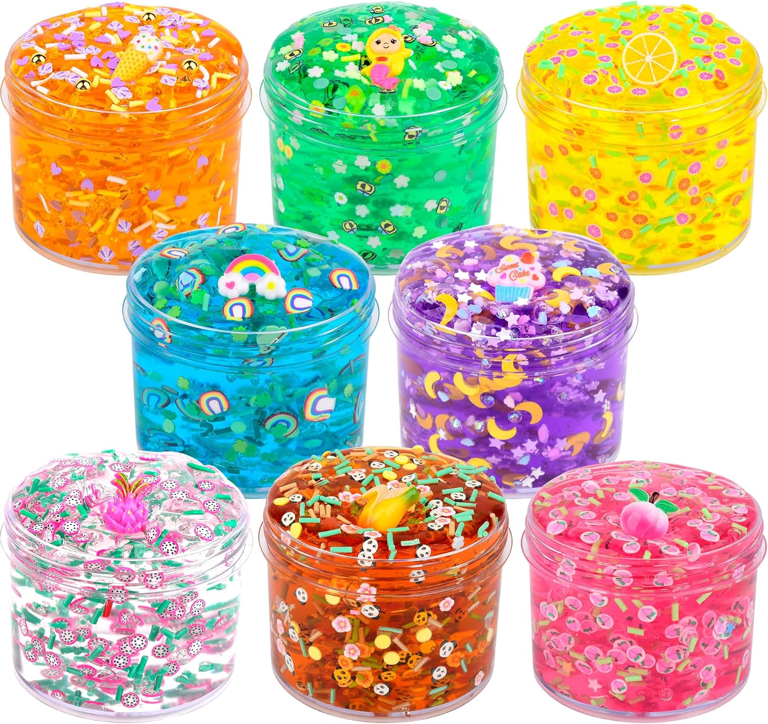 8 Packs Jelly Crunchy Slime Kit,Non Sticky,Super Soft Sludge Toy,Birthday Gifts for Kids,DIY Premade Crystal Glue Boba Slime Party Favor for Girls & Boys